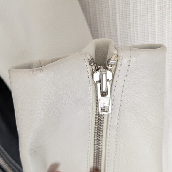 Ganni Black/White Heavy Leather Biker Full Zip Jacket, size EU40/US8-10 - Picture 9 of 11